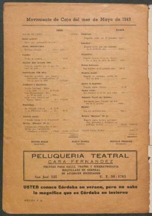 Movimiento de Caja del mes de Mayo de 1943