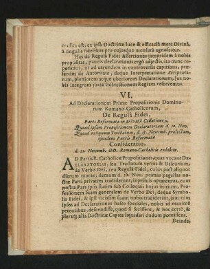 VI. Ad Declarationem Primae Propositionis Dominorum Romano-Catholicorum, De Regula Fidei ...