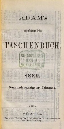 Veterinärärztliches Taschenbuch. 1889 = Jg. 29