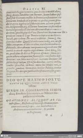 Deo Opt. Maximo Fortunante De Questione Longe Nobilissima