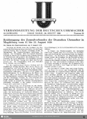 Reichstagung des Zentralverbandes der Deutschen Uhrmacher in Magdeburg vom 17. bis 22. August 1928