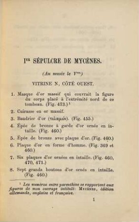 Catalogue des trésors de Mycènes au Musée d'Athènes