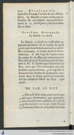 VI. Assemblée du Mardy 17. Avril.