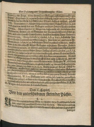 Das V. Capitel. Von den unterschiedenen Arten der Pächte
