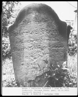 Grabstein von Salomon Stein (gestorben 1872.11.12)