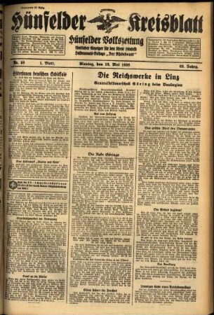 Erste Ausgabe vom Montag, den 16. Mai 1938.