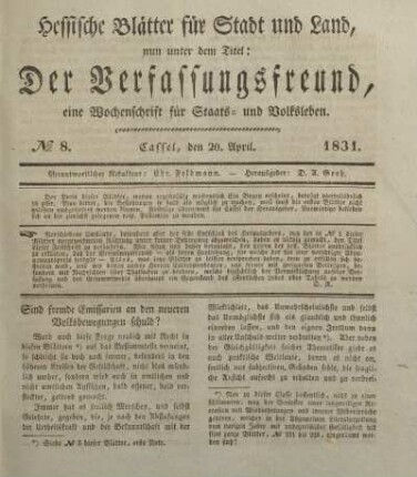 № 8. Cassel, den 20. April. 1831.