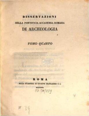 Dissertazioni della Pontificia Accademia Romana di Archeologia. 4. 1831