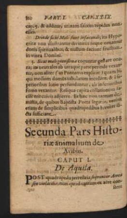 Secunda Pars Historiae animalium de Avibus.