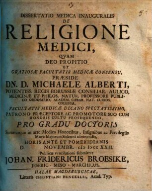 Diss. inaug. med. de religione medici