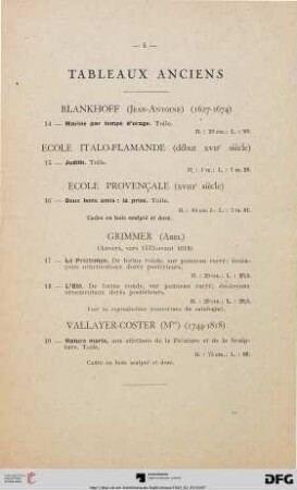 Tableaux Anciens (Nr. 14-19)