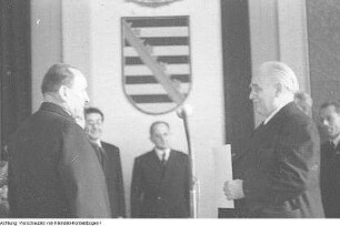 Dresden. Wilhelm Pieck, Präsident der DDR, in Dresden bei der Landesregierung Sachsen, November 1949