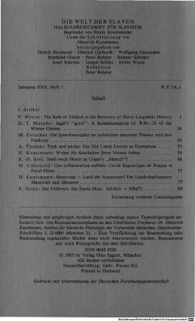 Die Welt der Slaven : internationale Halbjahresschrift für Slavistik. 30 = N.F. 9. 1985