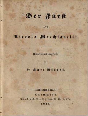 Der Fürst des Niccolo Macchiavelli