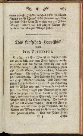 Das funfzehnte Hauptstück von dem Thierreiche.