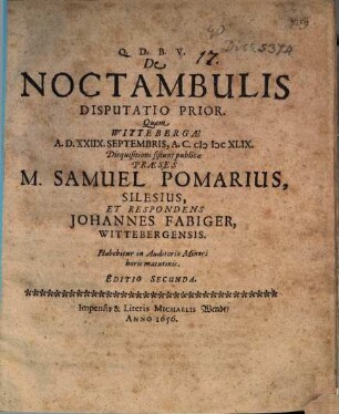 De Noctambulis Disputatio ..., 1