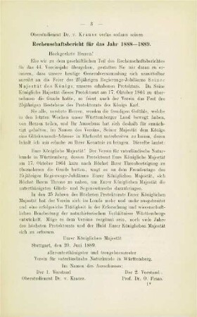 Rechenschaftsbericht für das Jahr 1888/89 (F. v. Krauß)