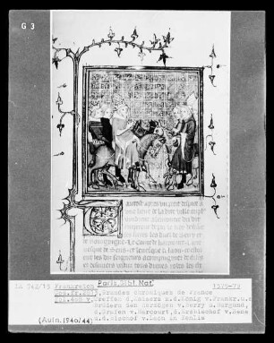 Grandes Chroniques de France — Treffen des Kaisers mit dem König von Frankreich, Folio fol. 468 verso