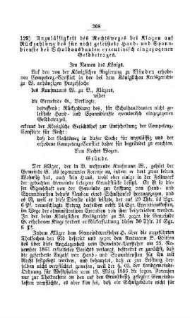 Unzulässigkeit des Rechtsweges bei Klagen auf Rückzahlung des für nicht geleistete Hand- und Spanndienste bei Schulhausbauten executivisch eingezogenen Geldbetrages : [IV. Elementarschulwesen]