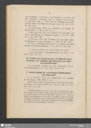 V. Unterscheidung der verschiedenen Modificationen des Kohlenstoff