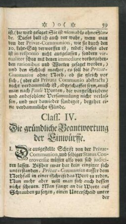 Class. IV. Die gründliche Beantwortung der Einwürffe