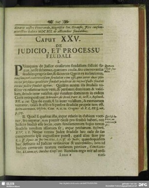 Caput XXV. De Judicio, Et Processu Feudali