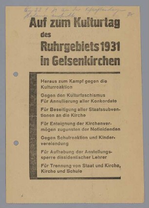 "Auf zum Kulturtag des Ruhrgebiets 1931 in Gelsenkirchen"