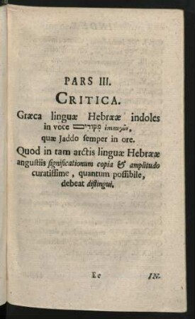 Pars III. Critica. Graeca linguae Hebraear indoles ...
