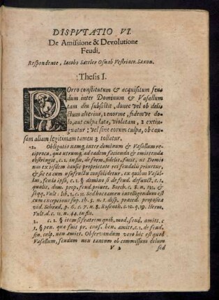 Disputatio VI. De Amissione & Devolutione Feudi.