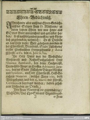 Lebenslauf : Ehren-Gedächtnüß