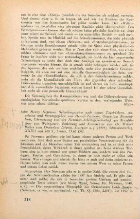 218-221 [Rezension] Newman, John Henry, Selbstbiographie nach seinen Tagebüchern