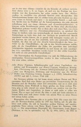 218-221 [Rezension] Newman, John Henry, Selbstbiographie nach seinen Tagebüchern