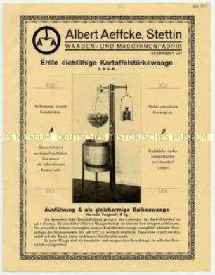 Erste eichfähige Kartoffelstärkewaage, D.R.G.M.