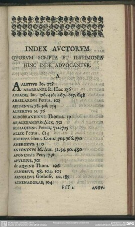 Index Auctorum Quorum Scripta Et Testimonia Hinc Inde Advocantur