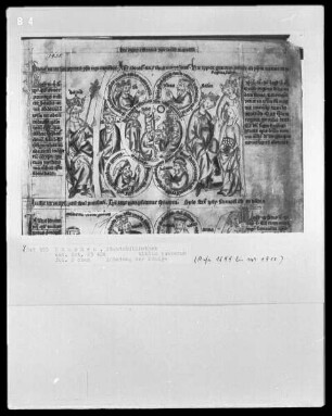 Biblia pauperum — Bildseite mit zwei Gruppen typologischer Szenen, Folio 2recto