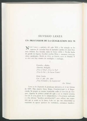 Silverio Lanza : Un precursor de la generación del 98