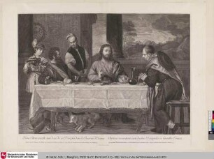 Jesus Christ a table avec deux de ses Disciples dans les Chasteau d'Emaus