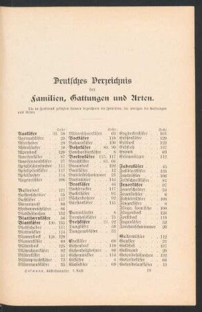 Deutsches Verzeichnis der Familien, Gattungen und Arten.