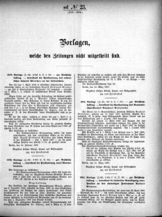 Anlage: ad No.23. (278-294.), Vorlagen, welche den Zeitungen nicht mitgeteilt sind