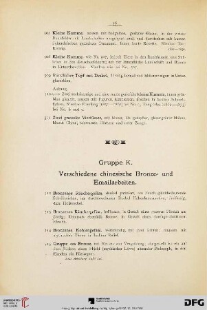 Gruppe K. Verschiedene chinesische Bronze- und Emailarbeiten (Nr. 512-524)