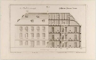 Zwei Hälften der vorderen Fassade eines Gebäudes (Kasernen)