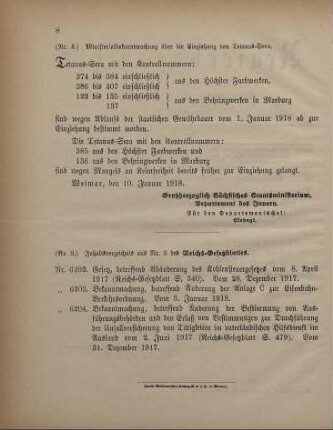 Nr. 9: Inhaltsverzeichnis aus Nr. 3 des Reichs-Gesetzblattes