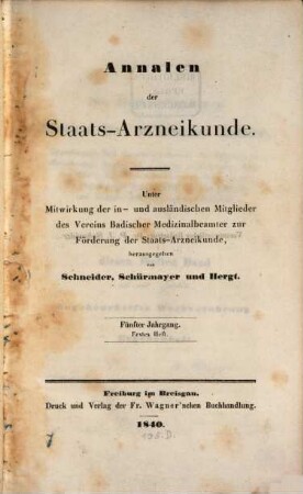 Annalen der Staatsarzneikunde. 5. 1840