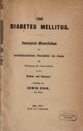 Ueber Diabetes mellitus : Inaug. Diss.