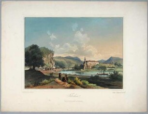 Das Schloss in Tetschen (heute Děčín) oberhalb der Elbe in der Böhmischen Schweiz