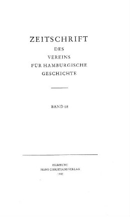 68.1982: Zeitschrift des Vereins für Hamburgische Geschichte