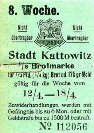 Brotmarke der Stadt Kattowitz vom April 1915