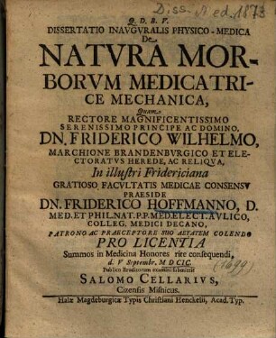 Dissertatio Inavgvralis Physico-Medica De Natvra Morborvm Medicatrice Mechanica