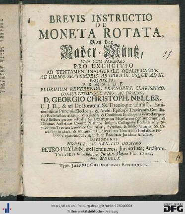 Brevis Instructio De Moneta Rotata