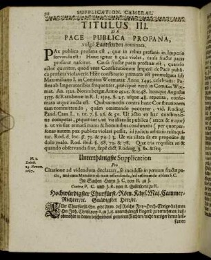 Titulus III. De Pace Publica Profana, vulgo Landfrieden nominata.